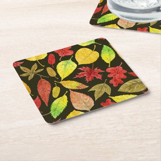 De herfst laat waterverf donker kartonnen onderzetters (Schuin)