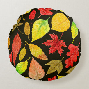 De herfst laat waterverf donker rond kussen