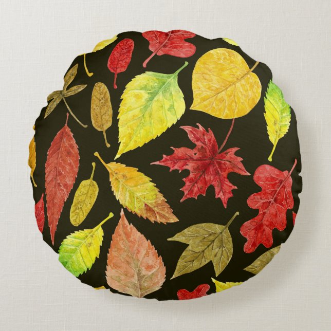 De herfst laat waterverf donker rond kussen (Voorkant)