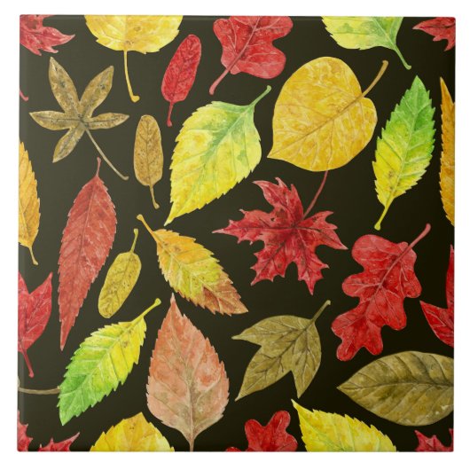 De herfst laat waterverf donker tegeltje (Voorkant)