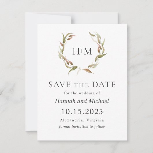 De herfst Laurel Wreath bewaart de Datum met Foto Save The Date (Voorkant)