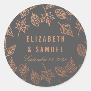 De herfst leest Copper Gray Round Wedding Sticker