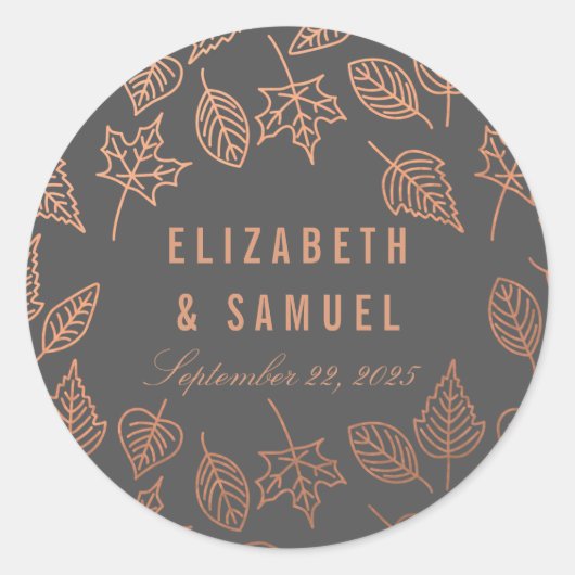 De herfst leest Copper Gray Round Wedding Sticker (Voorkant)