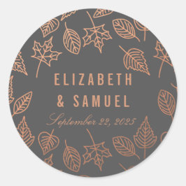De herfst leest Copper Gray Round Wedding Sticker