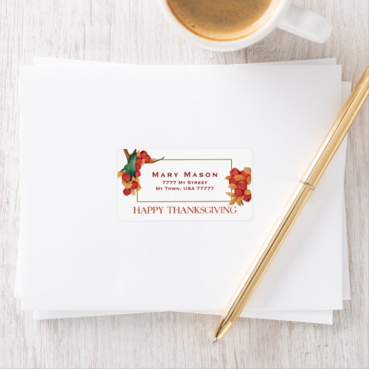 De herfst lekt en Berries Happy Thanksgiving Etiket (Insitu)