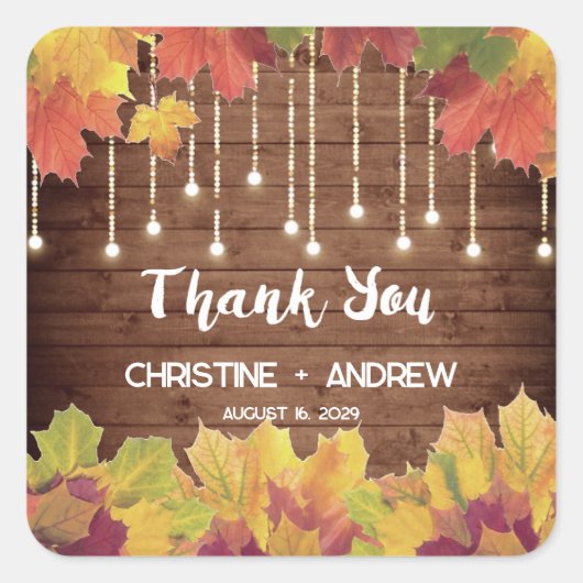 De herfst lekt glitter Lights Rustic Fall Wedding Vierkante Sticker (Voorkant)