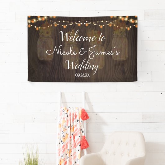 De herfst lekt Jar Light Wood Background Wedding B Spandoek (Insitu)