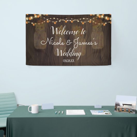 De herfst lekt Jar Light Wood Background Wedding B Spandoek (Beurs)