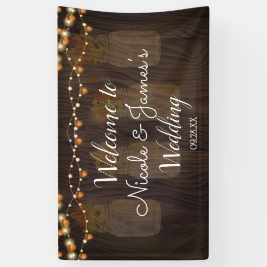De herfst lekt Jar Light Wood Background Wedding B Spandoek (Verticaal)