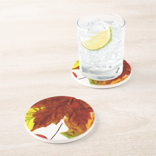 De herfst lekt op het witte Abstracte Impressionis Zandsteen Onderzetter (Zijkant)