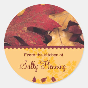 De herfst lekt uit de keukensticker ronde sticker
