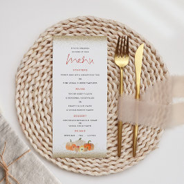 De herfst Pumpkins Florals Gold Glitter Wedding Menu