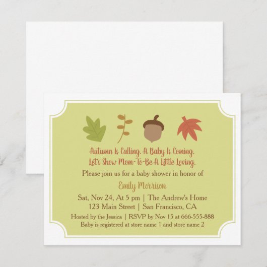 De herfst roept, de Uitnodiging van het Baby showe (Voorkant / Achterkant)