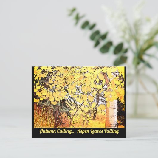 De herfst roept... Spen Leaves vallen af.   C Briefkaart (Staand voorkant)