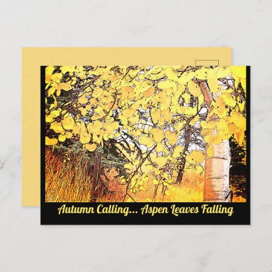 De herfst roept... Spen Leaves vallen af.   C Briefkaart (Voorkant / Achterkant)