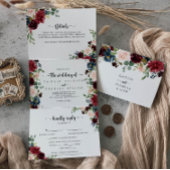 De herfst Rustic Burgundy Calligraphy Wedding of Drieluik Uitnodiging