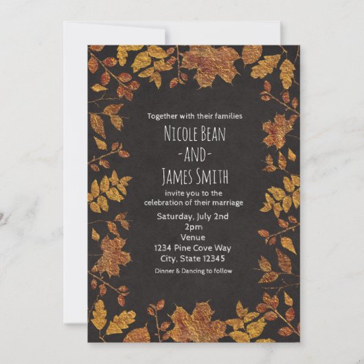 De herfst Rustic Golden Leaves Elegant Wedding Kaart (Voorkant)