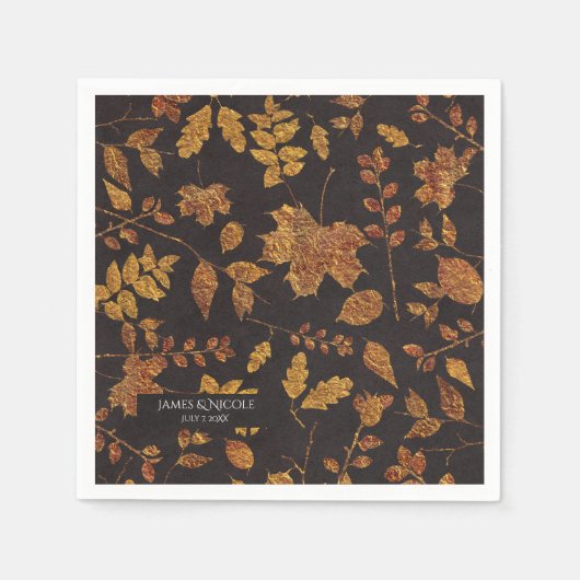 De herfst Rustic Golden Leaves Elegant Wedding Servetten (Voorkant)