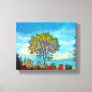 De herfst scène met blauwe hemels canvas afdruk