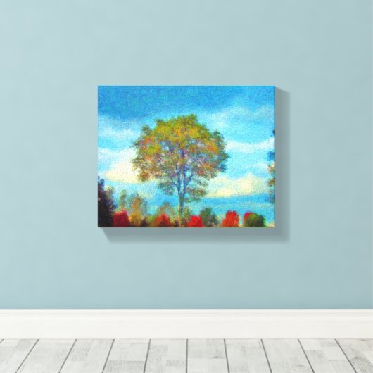 De herfst scène met blauwe hemels canvas afdruk (Insitu (Houten vloer))