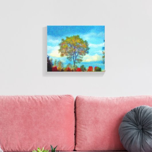 De herfst scène met blauwe hemels canvas afdruk (Insitu (Woonkamer))