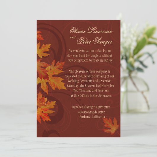 De herfst trekt rond de bruiloft van metallisch br kaart (Staand voorkant)