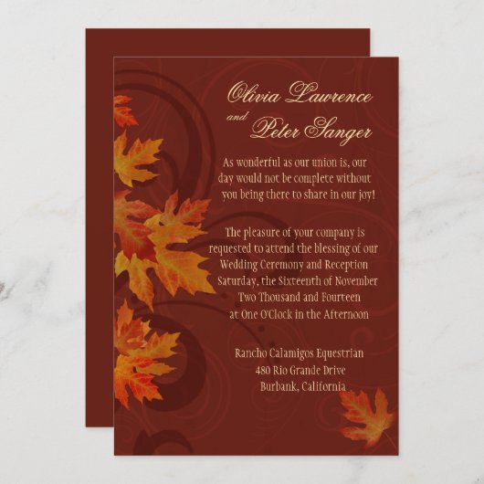 De herfst trekt rond de bruiloft van metallisch br kaart (Voorkant / Achterkant)