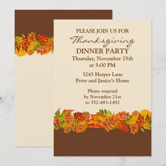 De herfst Uitnodiging van de Partij van de (Voorkant / Achterkant)