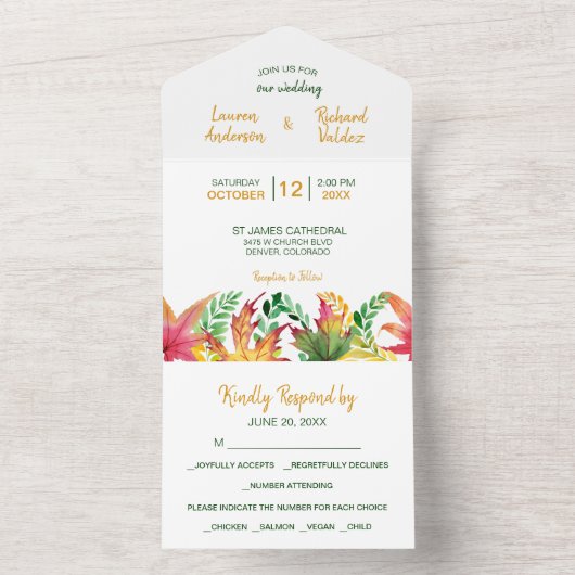 De herfst van Acacia laat fotosjabloon voor bruilo All In One Uitnodiging (Binnen)