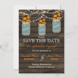 De herfst van Barnwood mason jars is voldoende om  Save The Date