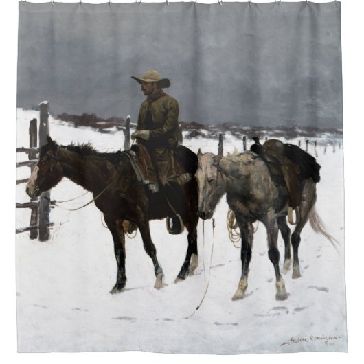 De Herfst van de Cowboy 1895 Frederic Remington Douchegordijn (Voorkant)