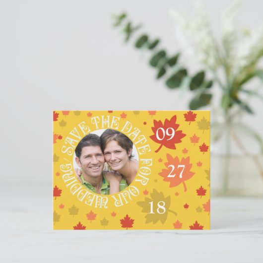 De herfst van de Dates bruiloft kleurt Aankondigingskaart (Staand voorkant)