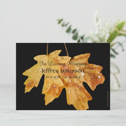 De herfst van de levensdienst, Raindrops Leaf Kaart (Staand voorkant)