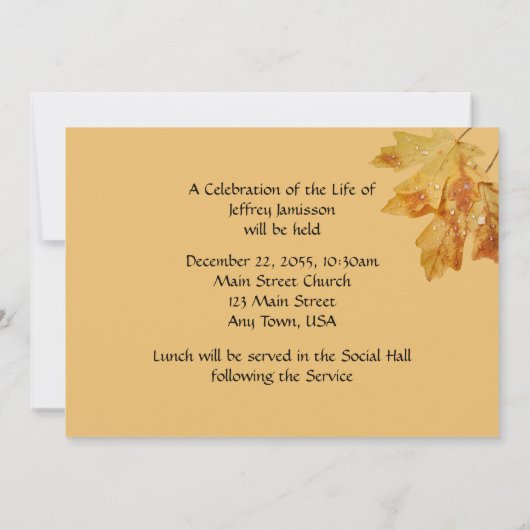 De herfst van de levensdienst, Raindrops Leaf Kaart (Achterkant)