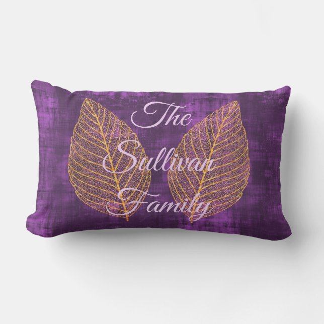 De herfst van Gold Leaf over Violet Paars Satin Buitenkussen (Voorkant)