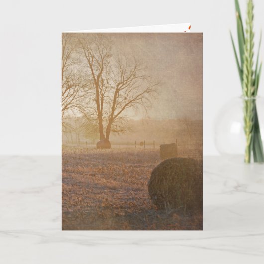 De herfst van Hay balen in Fog Birthday Card Kaart (Voorkant)