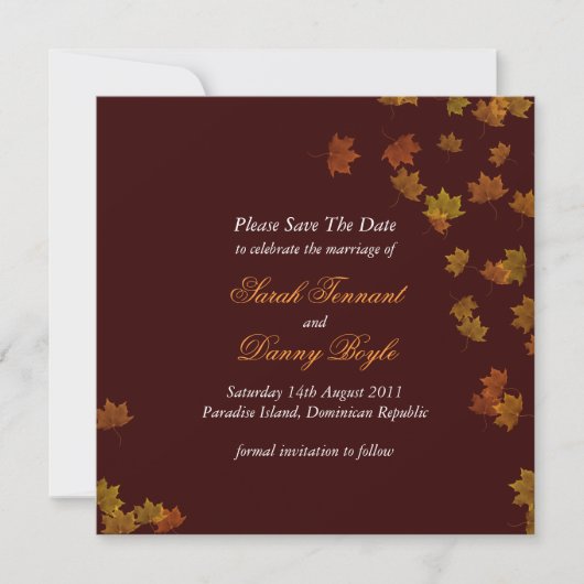 De herfst van het lederen van Maple Wedding sparen Save The Date (Voorkant)