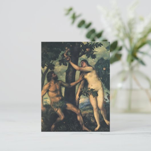 De Herfst van Man; Adam en Eva van Titiaan Briefkaart (Staand voorkant)
