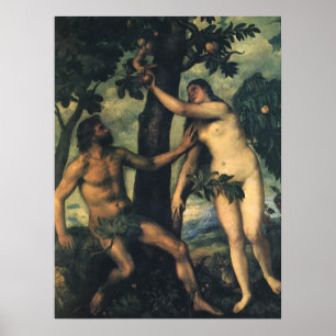 De Herfst van Man; Adam en Eva van Titiaan Poster