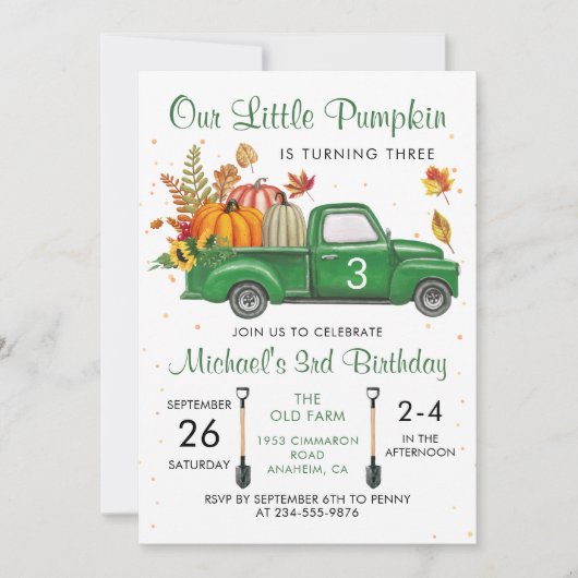 De herfst van Pumpkin laat de groene Herfst van de Kaart (Voorkant)