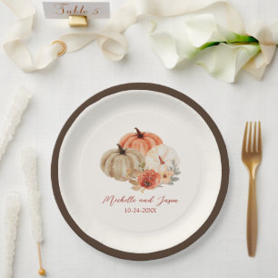 De herfst van Pumpkins Flowers Elegant Falling in Papieren Bordje