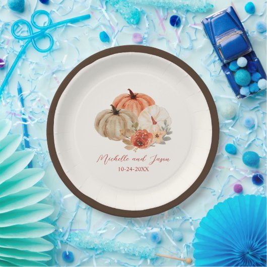 De herfst van Pumpkins Flowers Elegant Falling in  Papieren Bordje (Feest)