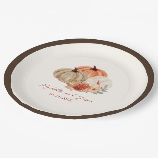 De herfst van Pumpkins Flowers Elegant Falling in  Papieren Bordje (Gekanteld)