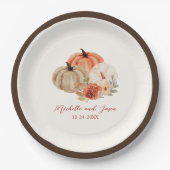 De herfst van Pumpkins Flowers Elegant Falling in  Papieren Bordje (Voorkant)