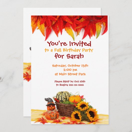 De herfst verliest Herfst Birthday Party Uitnodigi Kaart (Voorkant / Achterkant)