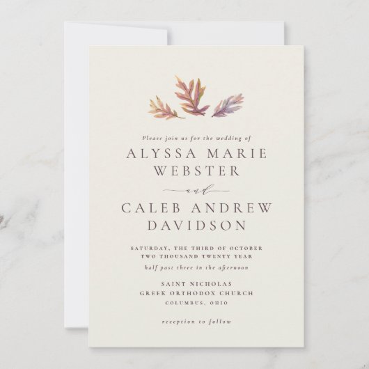 De herfst vertrekt de uitnodiging voor de bruiloft (Voorkant)