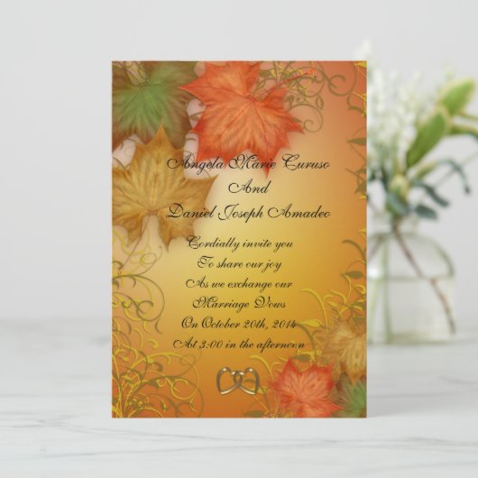 De herfst vertrekt Uitnodiging voor bruiloft (Staand voorkant)