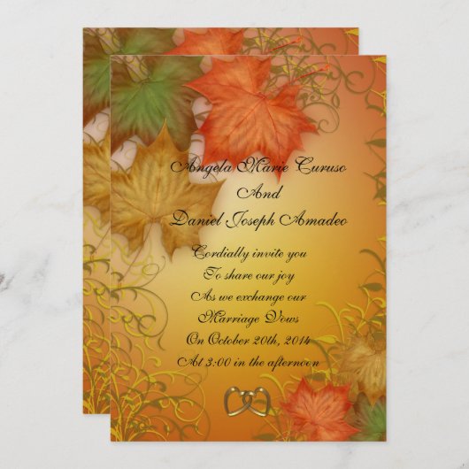 De herfst vertrekt Uitnodiging voor bruiloft (Voorkant / Achterkant)