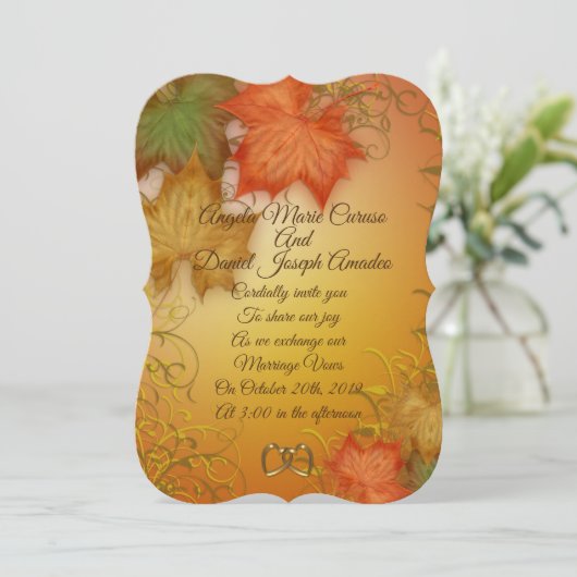 De herfst vertrekt Uitnodiging voor bruiloft (Staand voorkant)