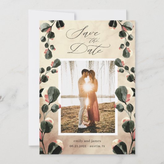 De herfst voelt oktober tonen Foto bewaart de datu Save The Date (Voorkant)